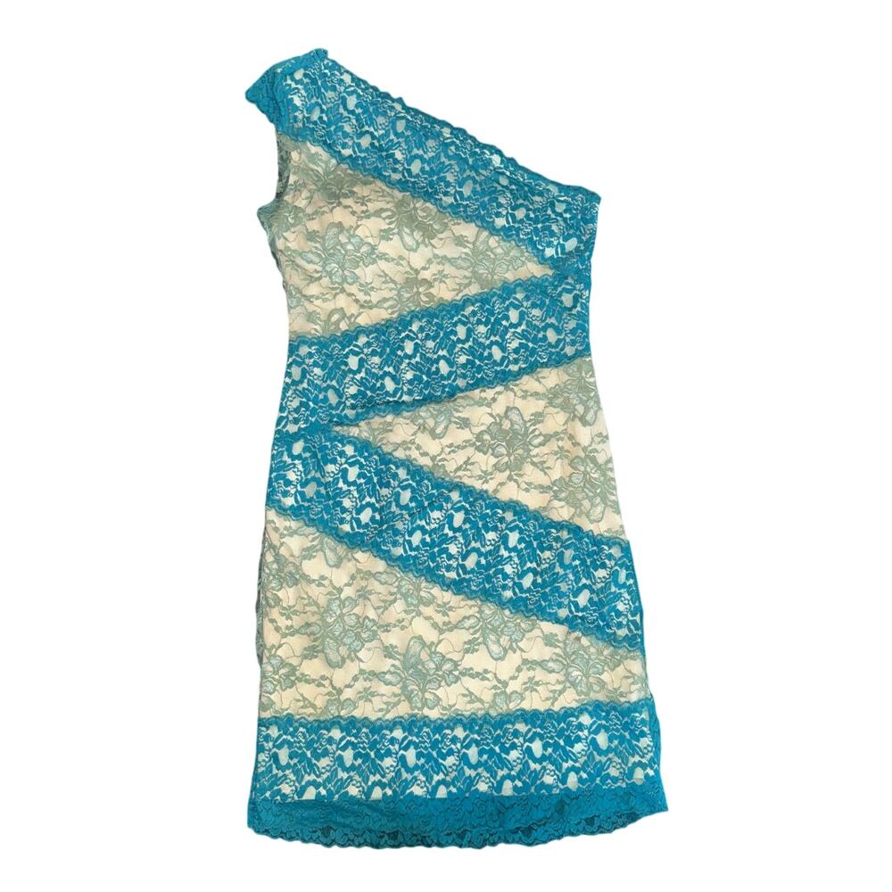 ark & co. Teal One Shoulder Floral Lace Overlay Cocktail Dress Size L NWT Y2k